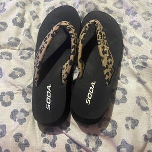 Soda Black and Tan Leopard Sandals